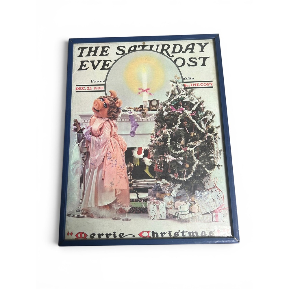 Vintage Miss Piggy Saturday Evening Post Framed Christmas Print 1981 Muppets Art